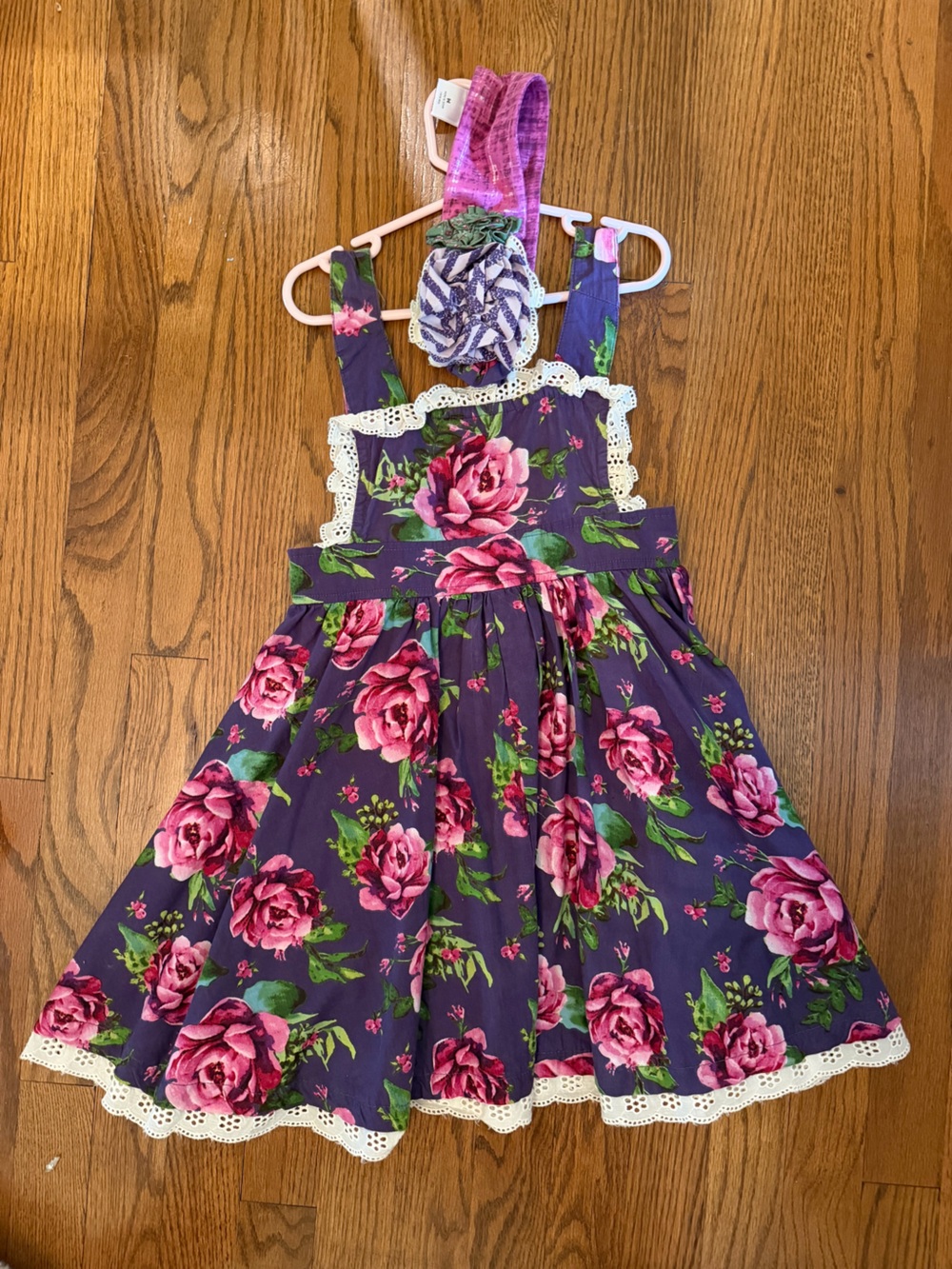 Mustard Pie Purple Floral Jumper Dress with Pink Roses